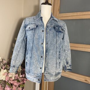 YR 100 Percent Cotton Men Denim Jacket Collared Acid Wash Elastic Waist Small